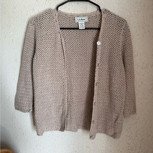 L.L. Bean Women's Open Knit Cardigan in Light Taupe